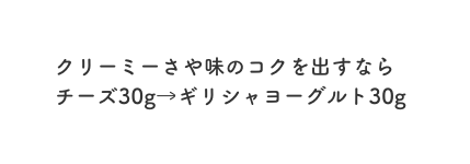 クリーミーさや味のコクを出すなら チーズ30g ギリシャヨーグルト30g